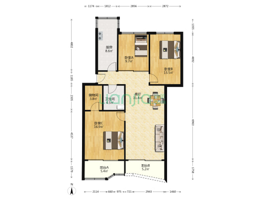 宝林路50弄 3室1厅1卫 114平方