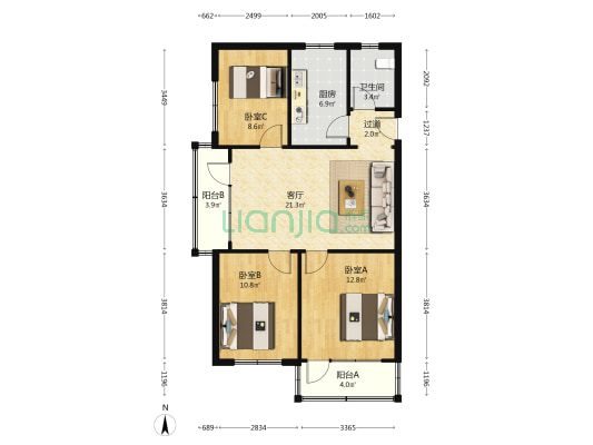 建信花园 3室1厅1卫 86平方