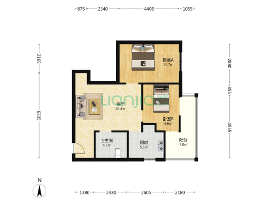 金廊时代 2室1厅1卫 75平方