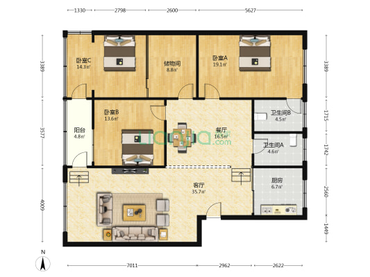 白云南路424号 3室2厅2卫 150平方