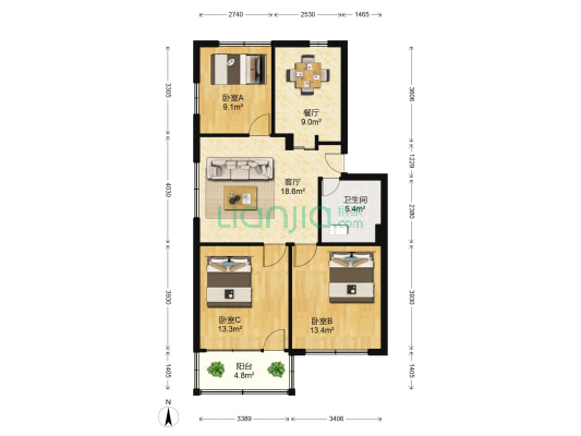 鸣阳路166号 3室2厅1卫 92平方