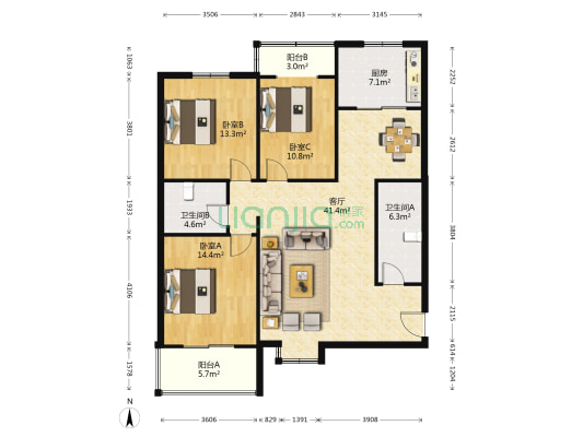 永兴堡 3室1厅2卫 136平方