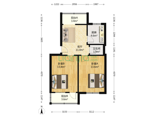 沛县路 2室1厅1卫 64平方