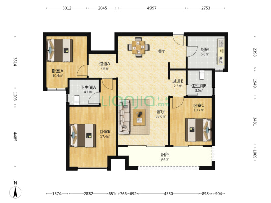 万科荣成兰乔圣菲东区 3室1厅2卫 124平方