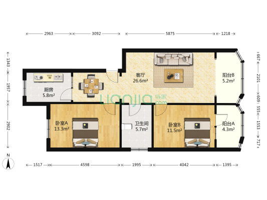 农机小区 2室1厅1卫 95平方