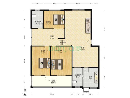 汉阳大街102号院 3室1厅2卫 147平方