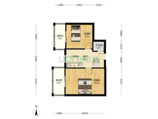 红星路 2室1厅1卫 52平方