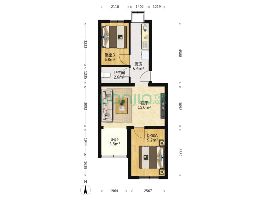 青春路一院 2室1厅1卫 60平方