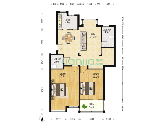 亭桥阳光名邸 2室1厅2卫 99平方