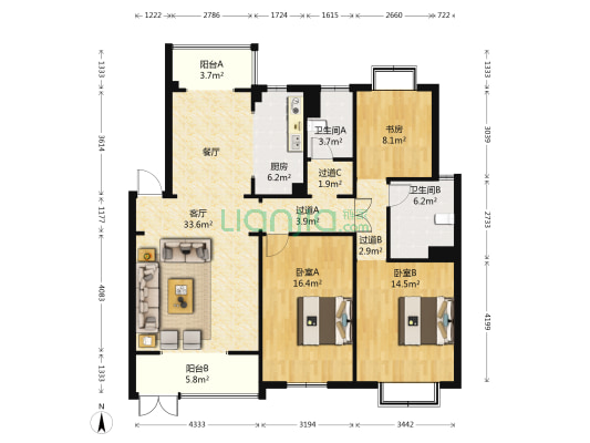 长水航城航惠苑 3室1厅2卫 120平方