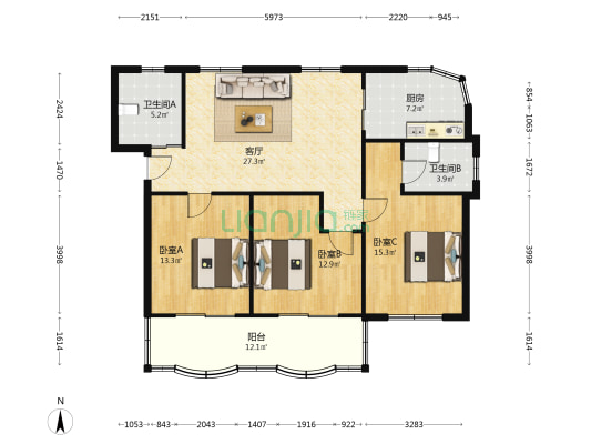 华新街665弄 3室1厅2卫 117平方