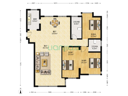 福地隆城 3室2厅2卫 154平方