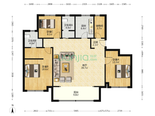 保利红岛湾北区 3室1厅2卫 142平方