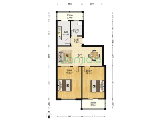 广昌路小区 2室1厅1卫 85平方