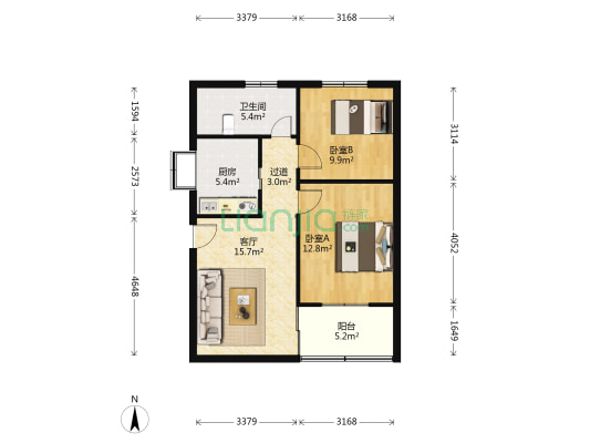富景花园 2室1厅1卫 72平方