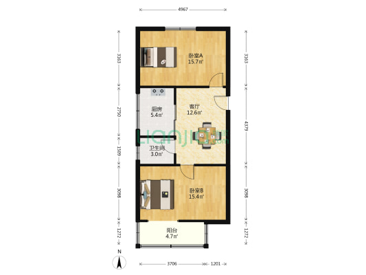 乐农新村小学宿舍楼 2室1厅1卫 65平方