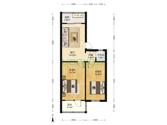 劳动小区 2室1厅1卫 53平方