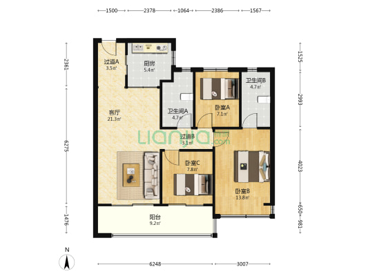 琥珀云台 3室1厅2卫 105平方