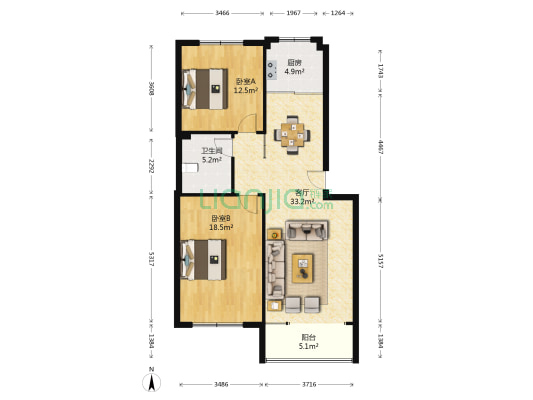 恒业嘉园小区 2室1厅1卫 98平方
