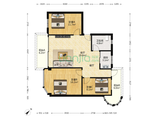 康泰花园(番禺区) 3室1厅1卫 104平方