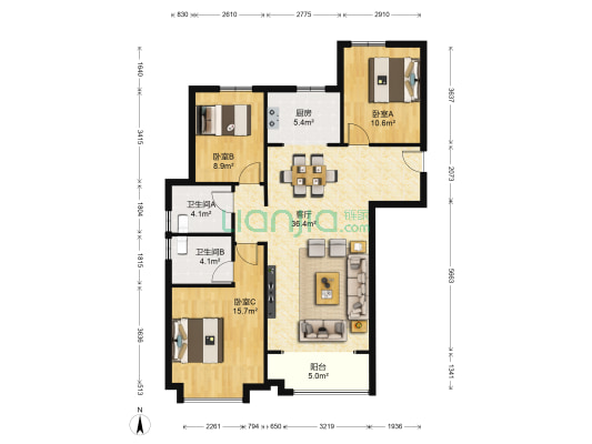 紫郡国韵 3室1厅2卫 129平方
