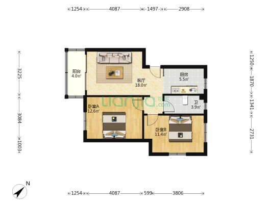 东华花园 2室1厅1卫 66平方