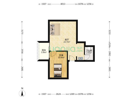 世纪新天 1室1厅1卫 52平方