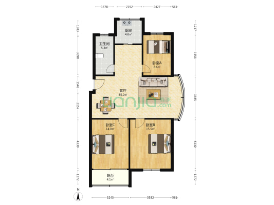鑫祥园 3室1厅1卫 106平方