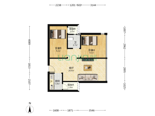 凯盛缤纷 2室1厅1卫 63平方