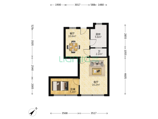 市一轻经销公司家属院 1室2厅1卫 60平方