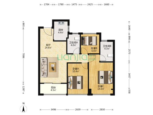 荣安御瓯海 3室1厅2卫 89平方