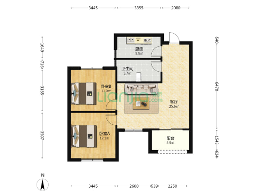 育红新景园 2室1厅1卫 86平方