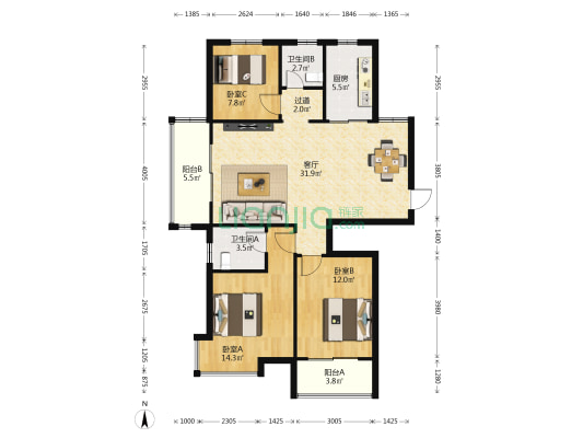 海润枫景佳苑 3室1厅2卫 124平方