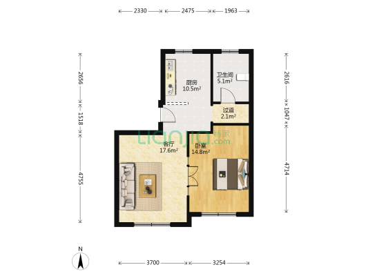 老红庄 1室1厅1卫 67平方