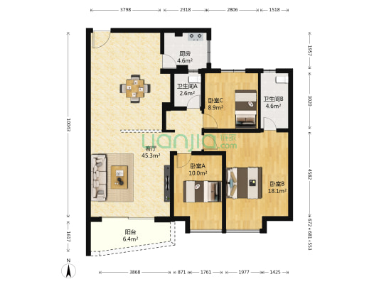 宝翠庭二期 3室1厅2卫 111平方