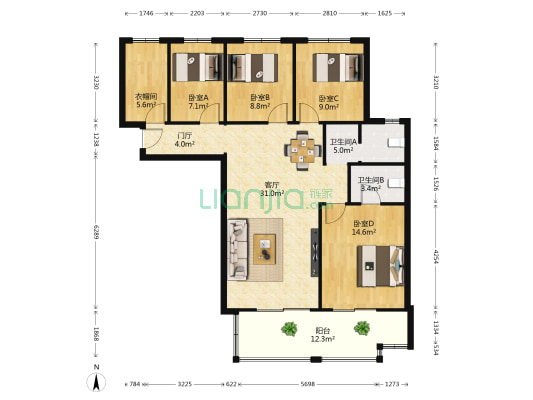 银城聚泽园南片 4室1厅2卫 114平方