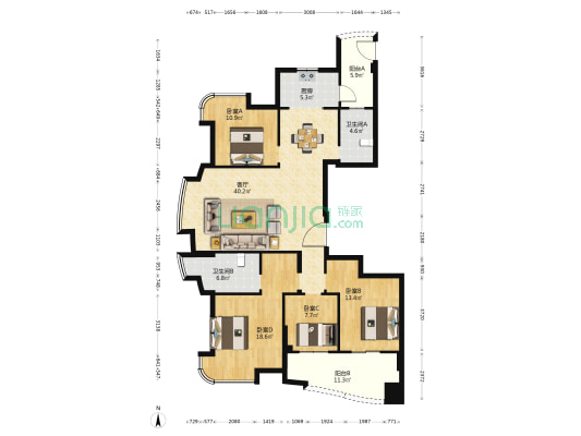 鑫浦豪庭 4室1厅2卫 165平方