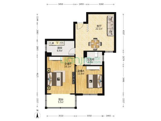 中鸿大厦 2室1厅1卫 89平方
