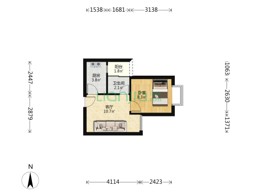 庆福园大厦 1室1厅1卫 36平方