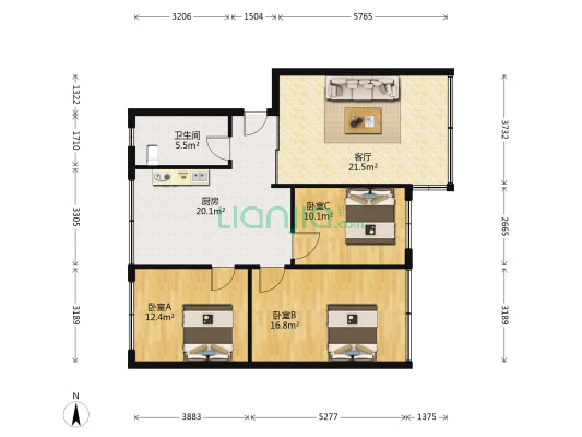 教工宿舍 3室1厅1卫 84平方