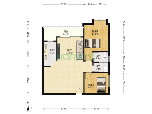 新振华·寓品盈居 2室1厅2卫 85平方