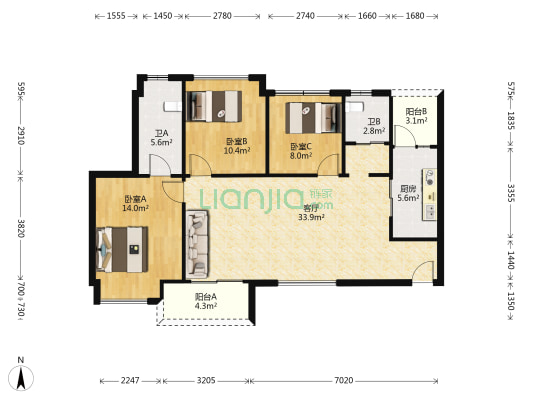 顺德碧桂园桂澜山 3室1厅2卫 107平方