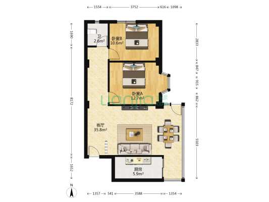 银桥物业大平台 2室1厅1卫 93平方