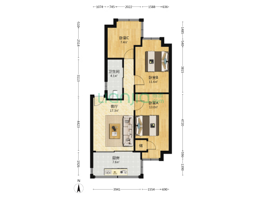 地质工程公司宿舍 3室1厅1卫 65平方