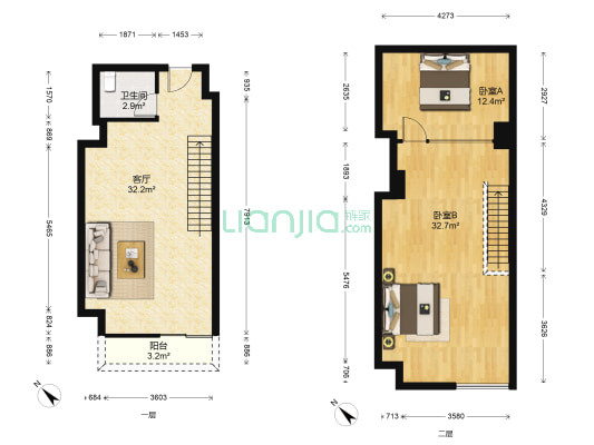 越秀星汇君泊越天地 2室1厅1卫 55平方