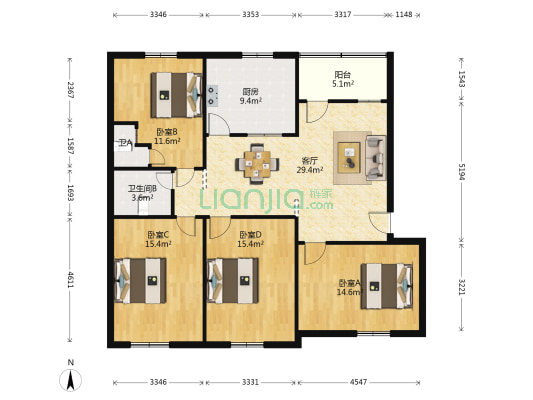 永辉楼 4室1厅2卫 113平方
