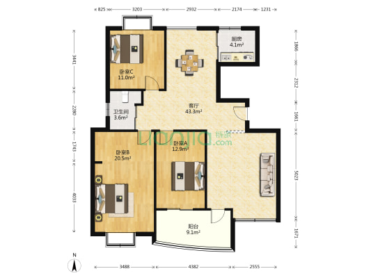 梅满嘉园 3室1厅1卫 127平方