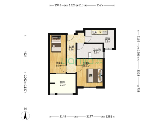 花园岗公寓 2室0厅1卫 63平方