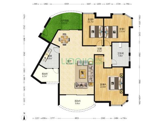 景亿凤凰谷 3室1厅1卫 147平方