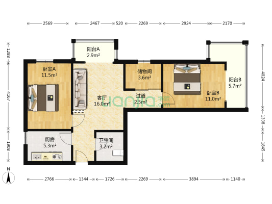 卓达书香园三期 2室1厅1卫 89平方